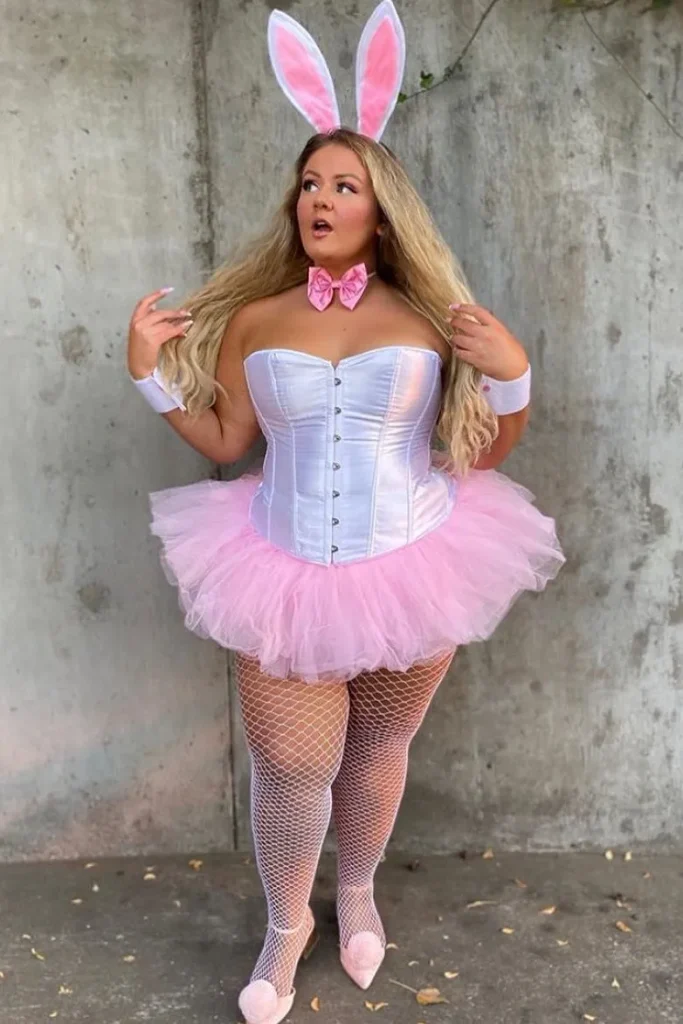 White Corset with Pink Tutu and Bunny Ears