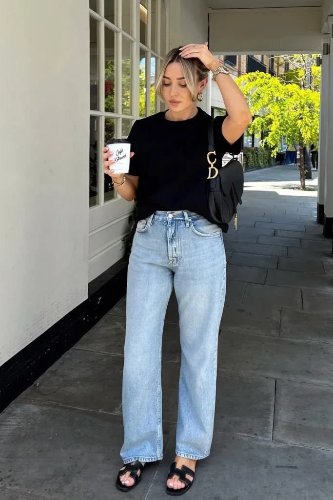 Black T-Shirt with Light Wash Jeans