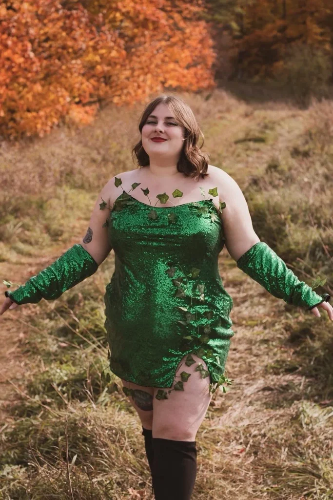 Green Sequin Mini Dress with Ivy Details and Matching Gloves