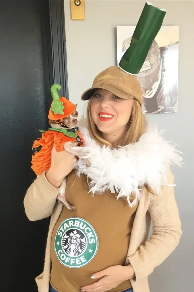 19. Tan Top with Beige Cardigan and Tan Cap with White Feather Boa