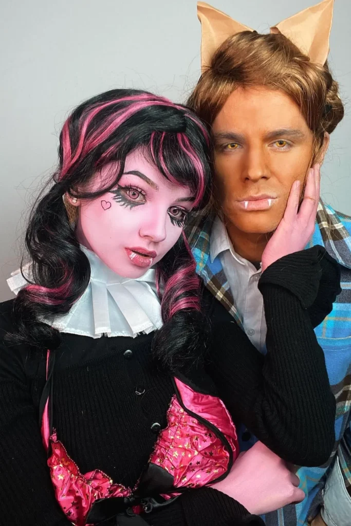 Black Cardigan with Pink Corset and Blue Plaid Blazer with Cat Ears