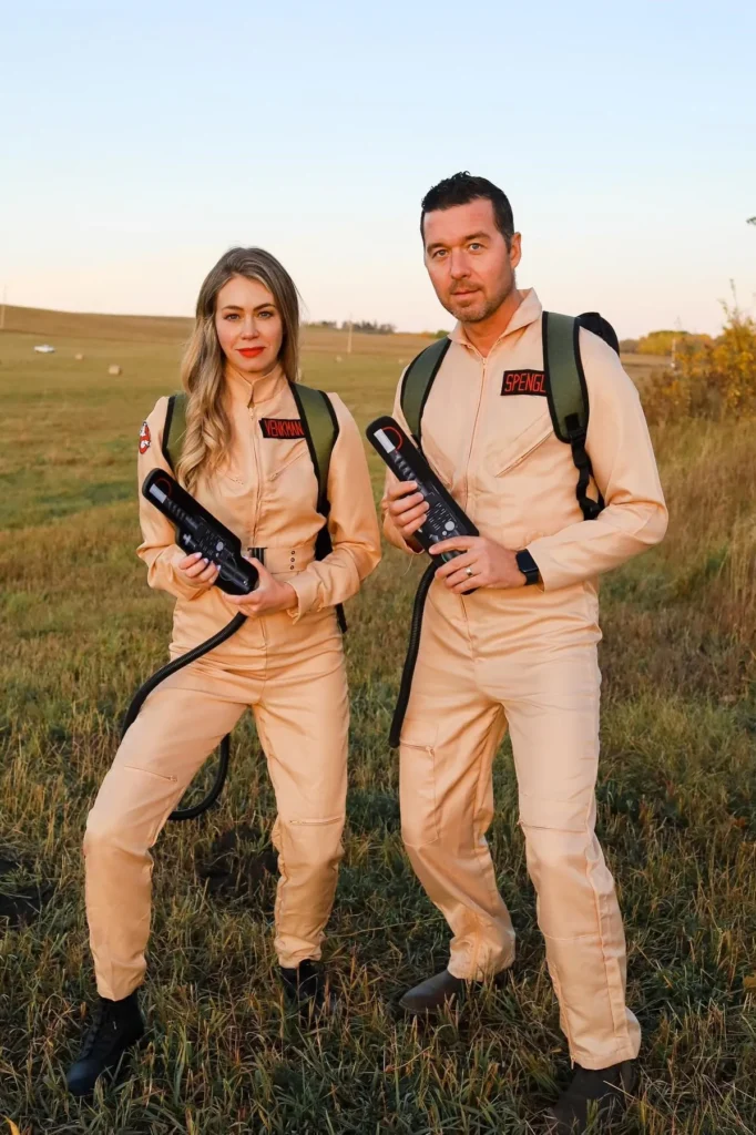 20. Tan Utility Jumpsuits with Black Boots