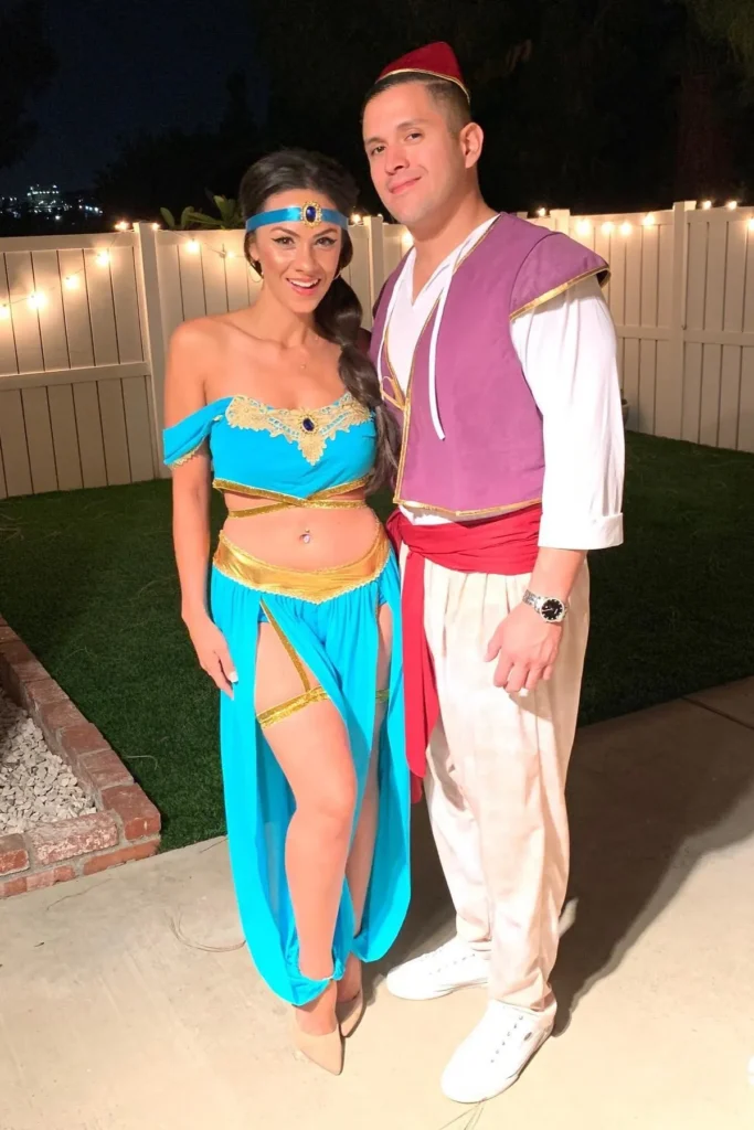 Turquoise Off-Shoulder Set with Purple Vest and Harem Pants