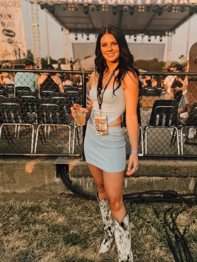 Light Blue Cutout Mini Dress with Cow-Print Boots