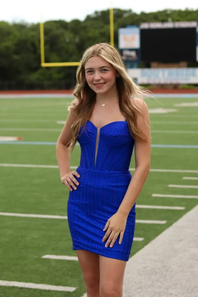 Royal Blue Beaded Corset Mini Dress with Spaghetti Straps