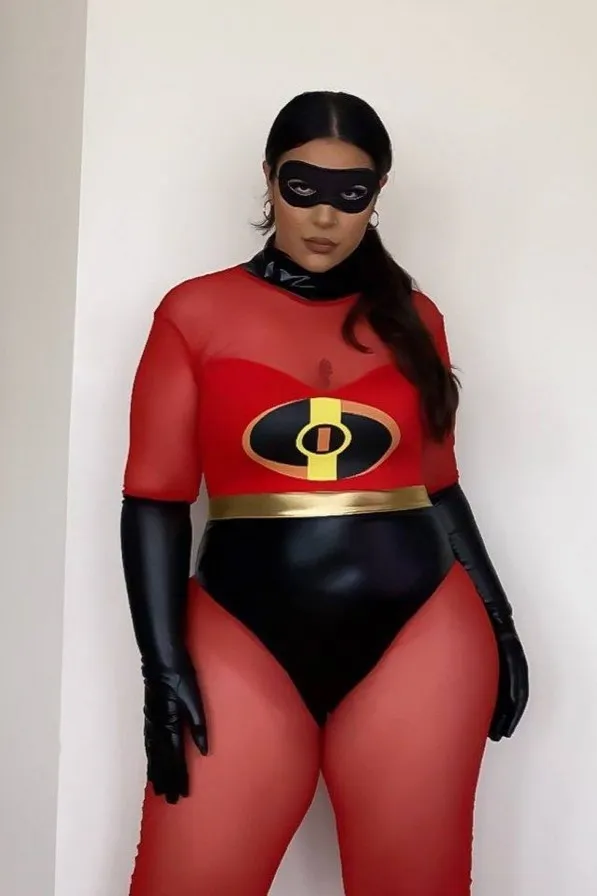 Red Superhero Bodysuit with Black Gloves and Eye Mask