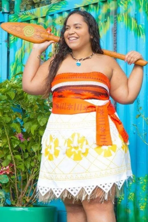 Orange Strapless Top with White Printed Skirt and Orange Sash
