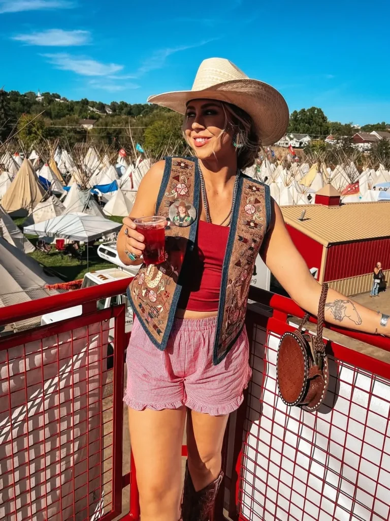 Embroidered Western Vest with a Red Top and Gingham Shorts
