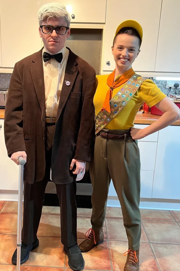 Brown Blazer with Bow Tie and Mustard Polo with Olive Trousers